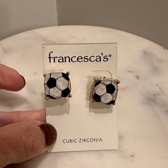 Francesca's Collections Soccer Ball Earrings - Black and White - Picture 1 of 2